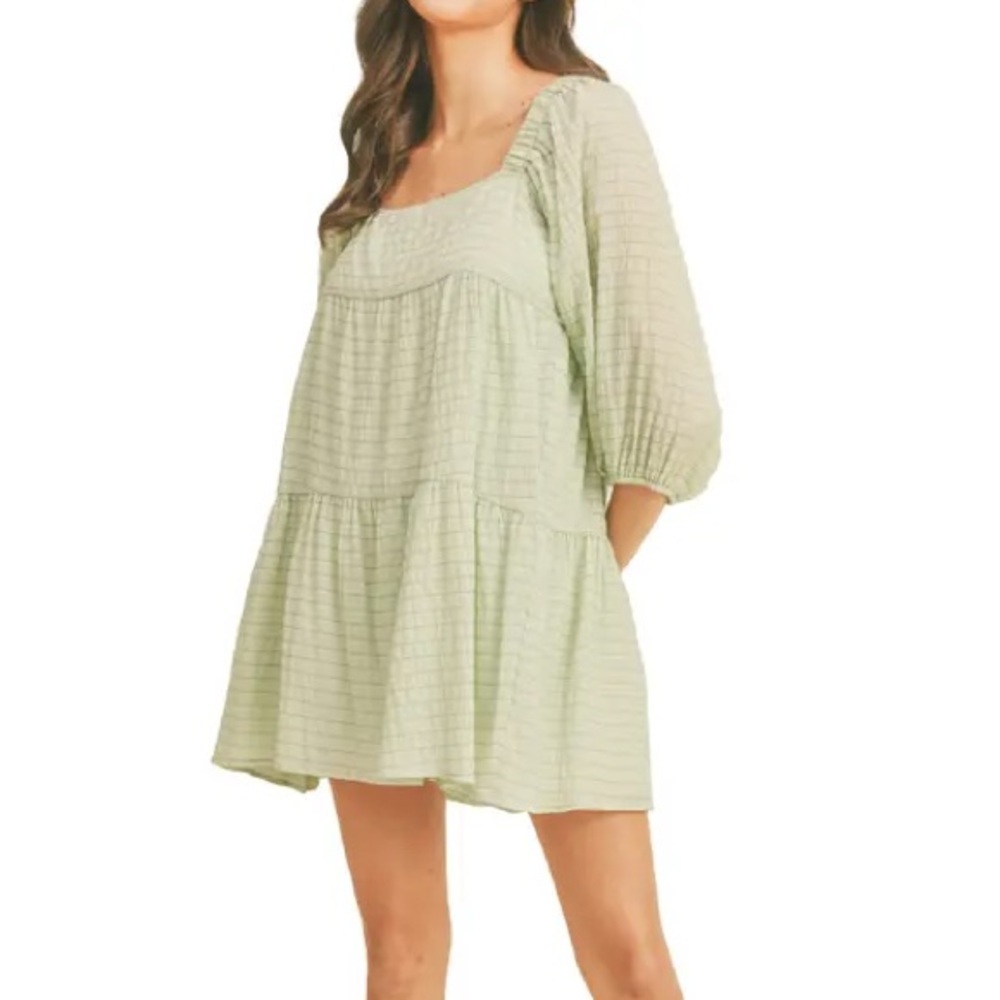 Lush Mint Green Square Neck Flowy Longsleeve Dress